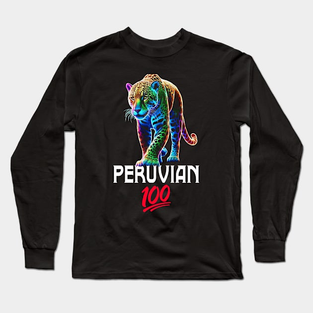 Peruvian Pride Jaguar Mountain 100% Peru Roots Long Sleeve T-Shirt by Sambastyles